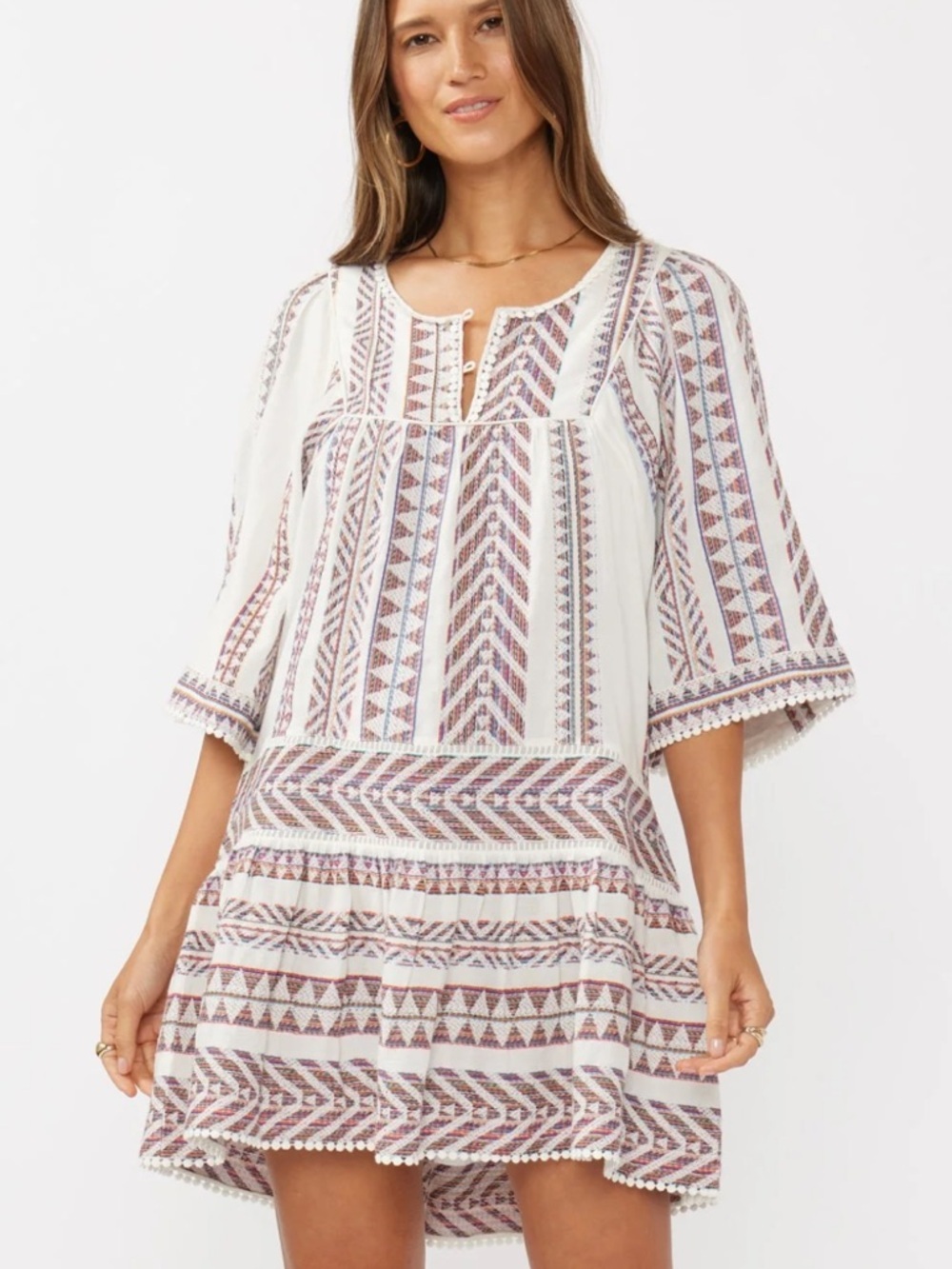 Lovestitch Ivory Dress with Mauve & Taupe Embroidery!! STUNNING! M